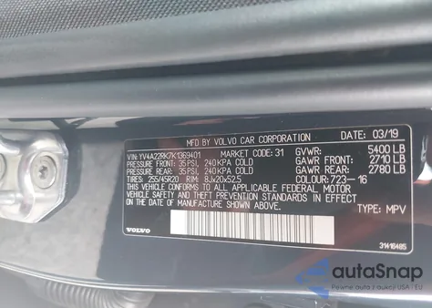 2019 Volvo Xc60 T6 Momentum из США, поврежденный, VIN YV4A22RK7K1369401